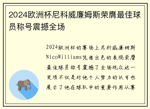 2024欧洲杯尼科威廉姆斯荣膺最佳球员称号震撼全场 2024欧洲杯尼科威廉姆斯荣膺最佳球员称号震撼全场